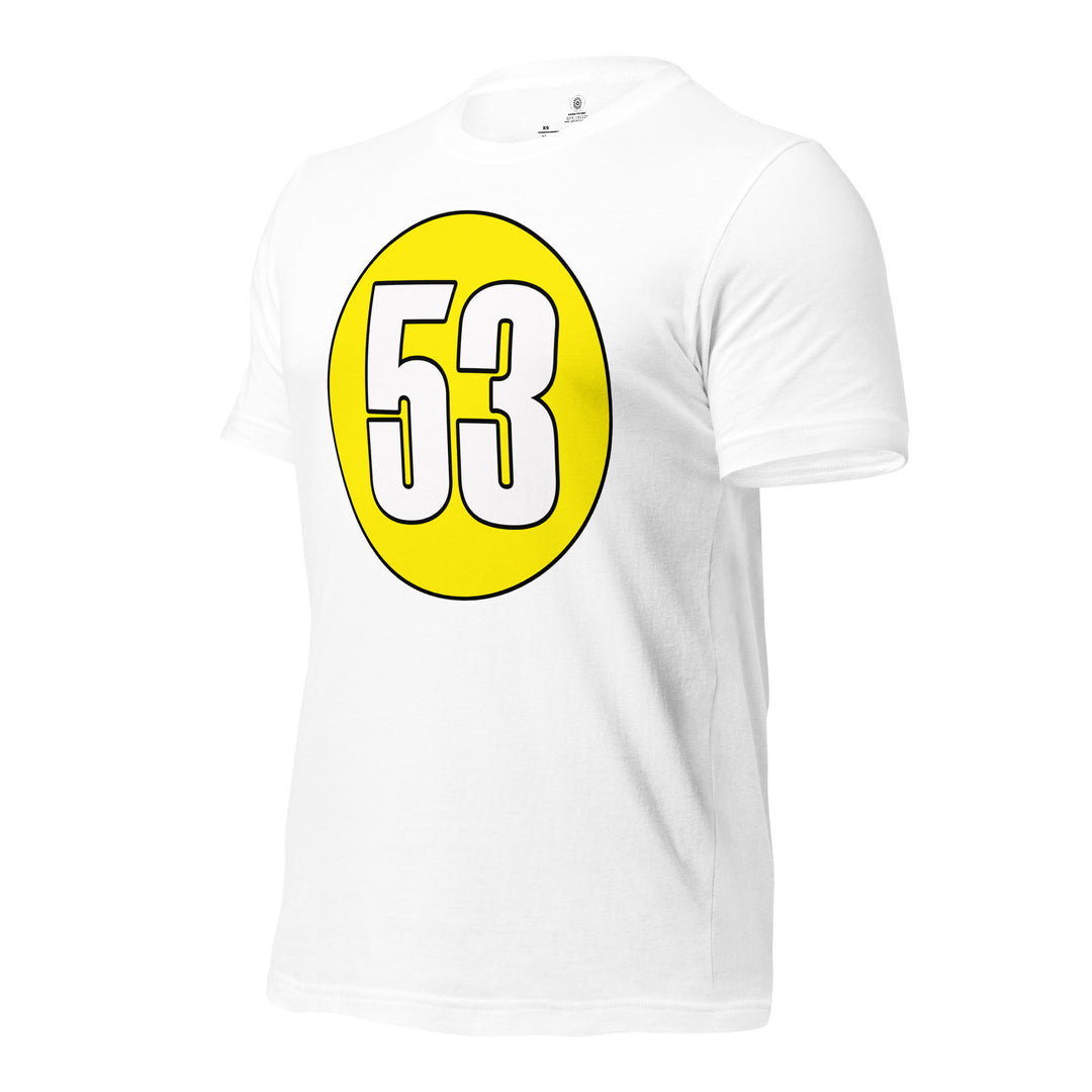 Unisex t-shirt: White on Yellow 53