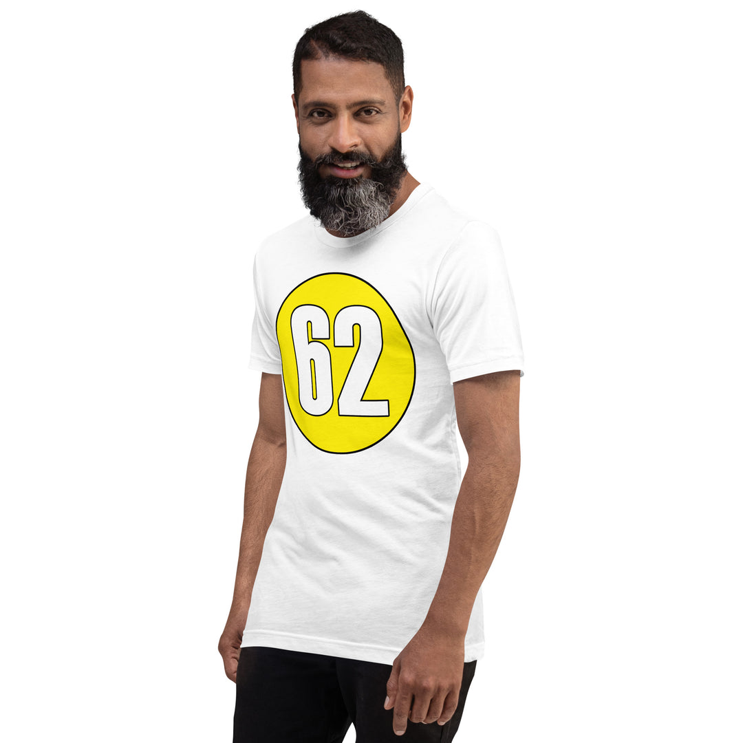 Unisex t-shirt: White on Yellow 62