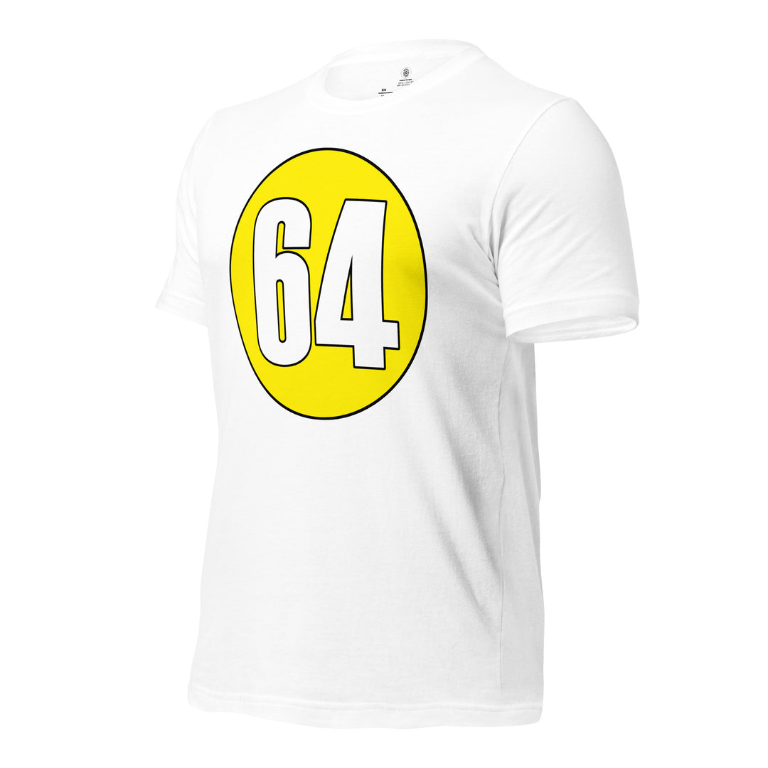 Unisex t-shirt: White on Yellow 64