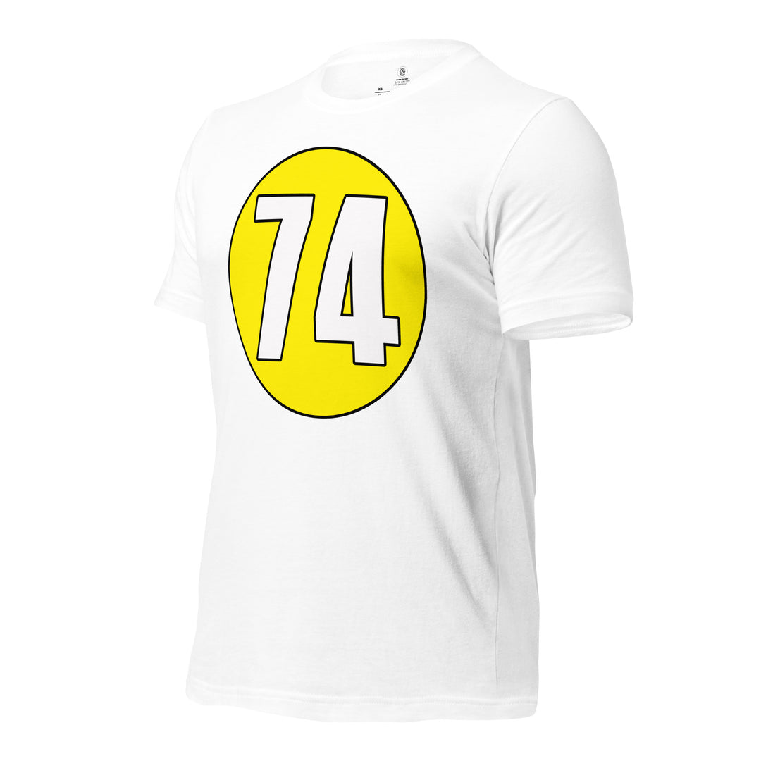 Unisex t-shirt: White on Yellow 74