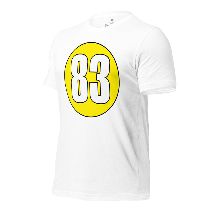 Unisex t-shirt: White on Yellow 83