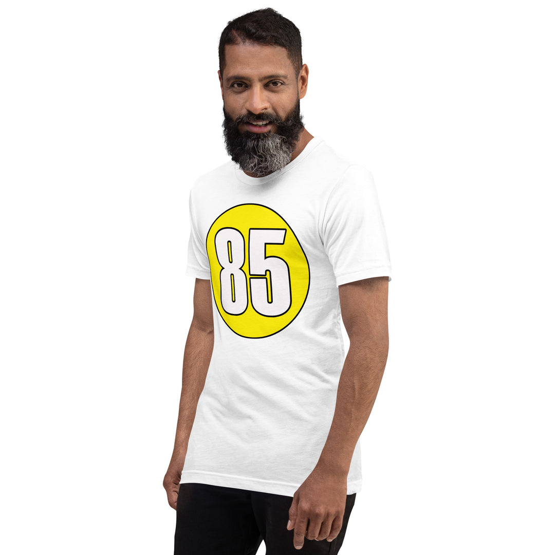 Unisex t-shirt: White on Yellow 85