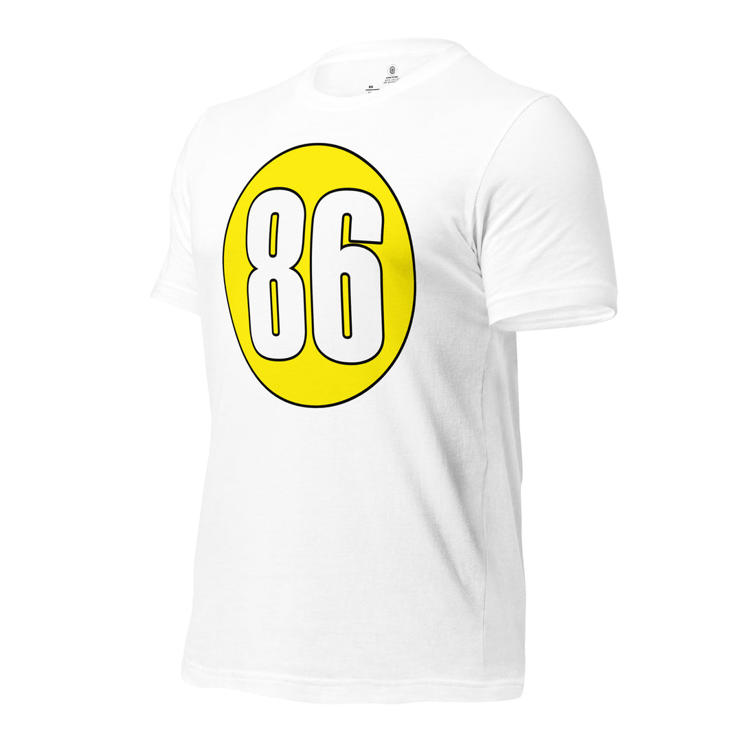 Unisex t-shirt: White on Yellow 86