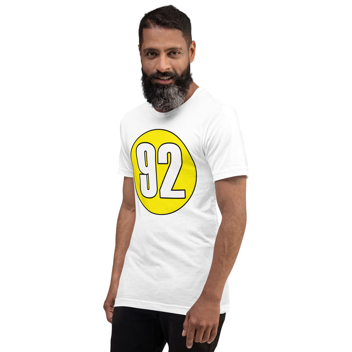 Unisex t-shirt: White on Yellow 92