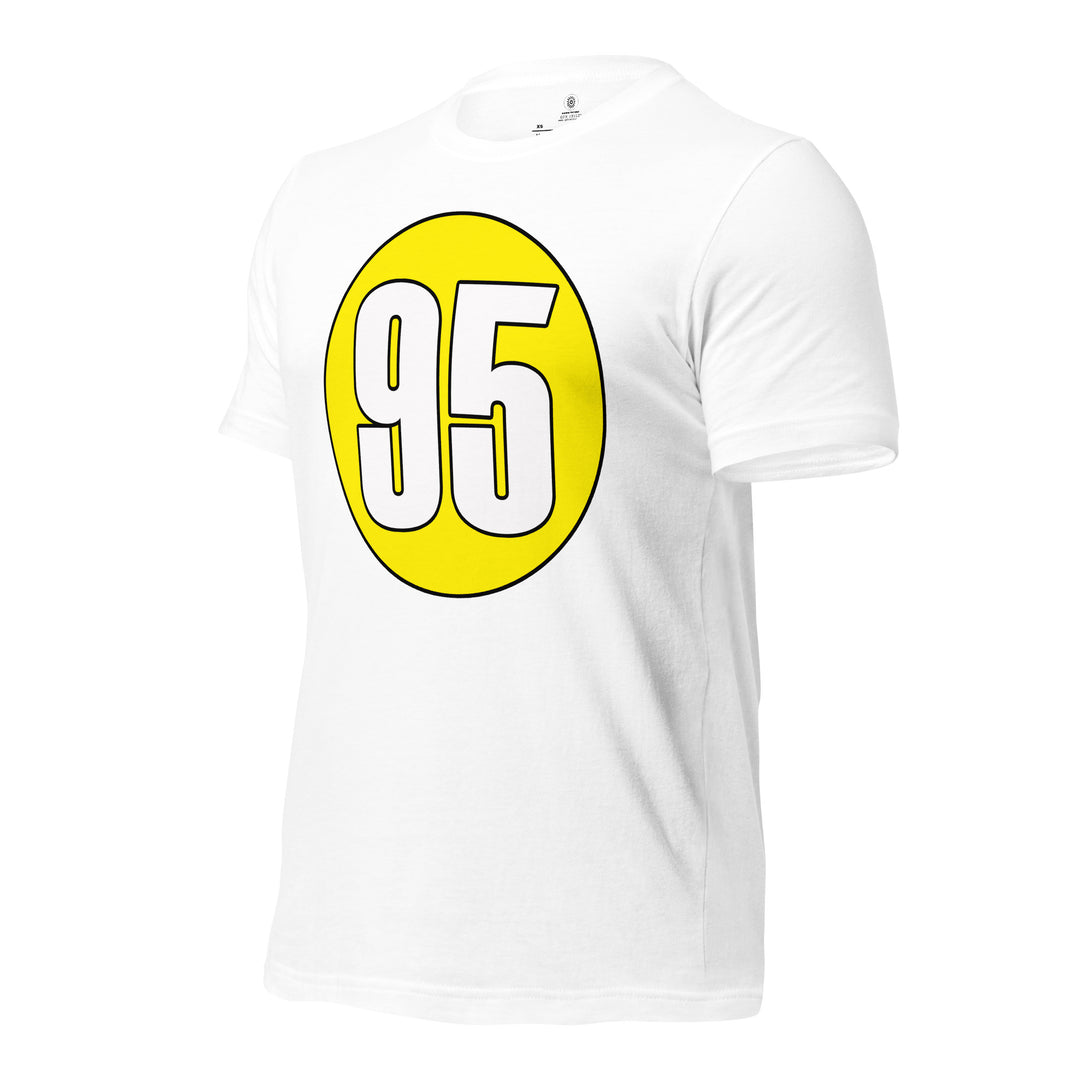 Unisex t-shirt: White on Yellow 95