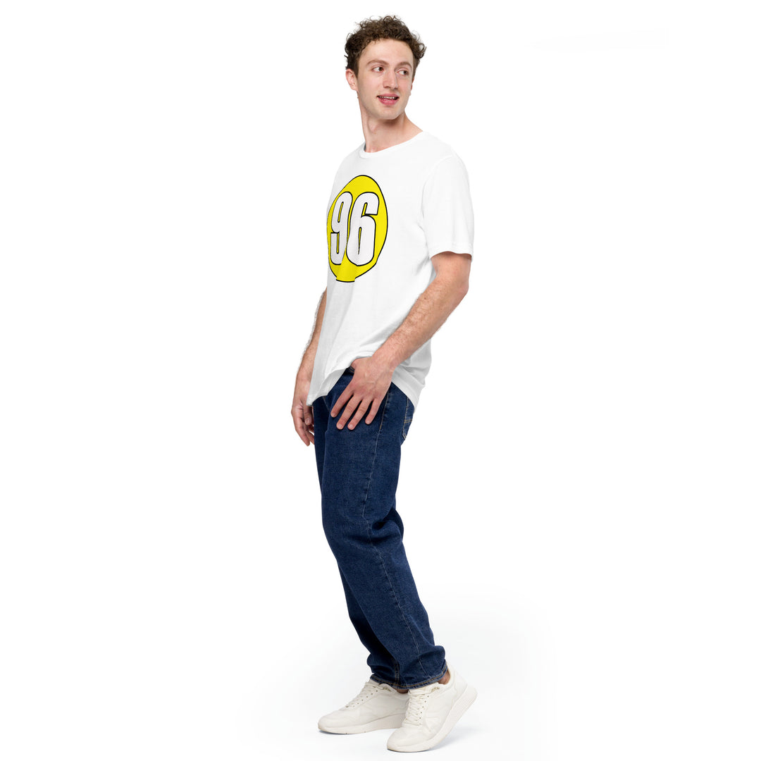 Unisex t-shirt: White on Yellow 96