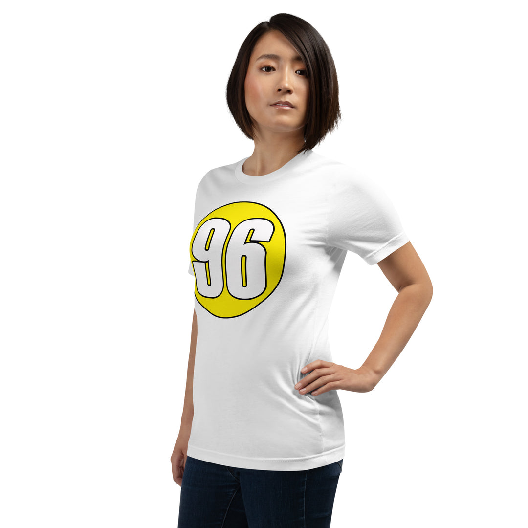 Unisex t-shirt: White on Yellow 96