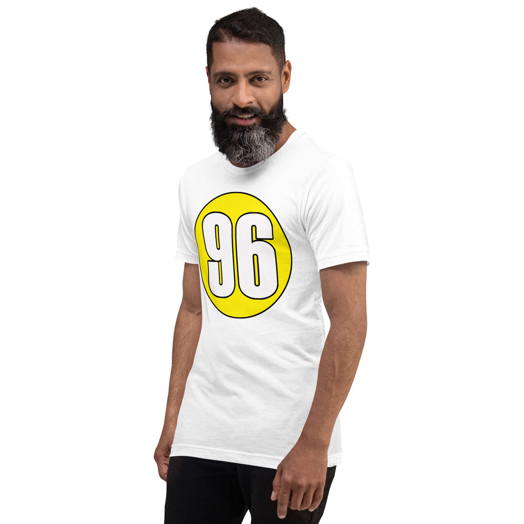 Unisex t-shirt: White on Yellow 96