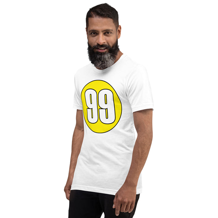 Unisex t-shirt: White on Yellow 99