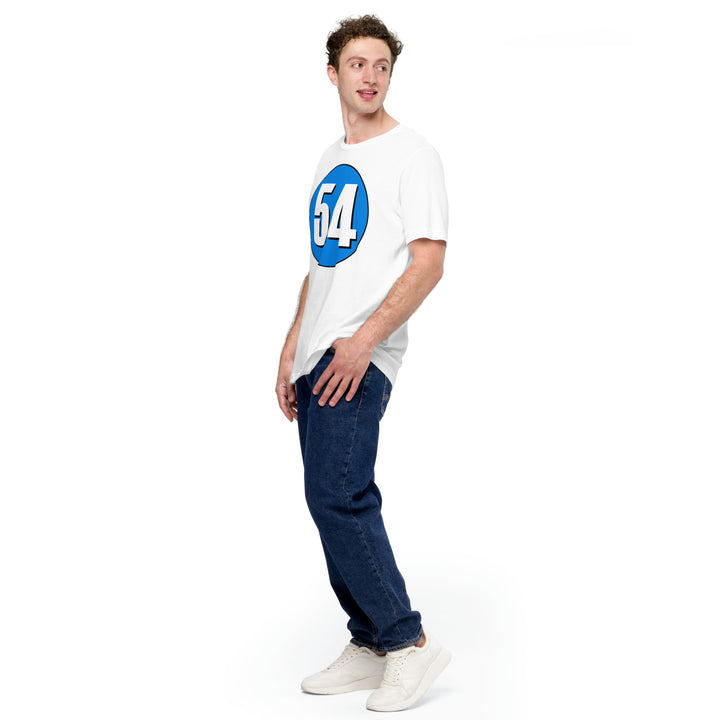 Unisex t-shirt: White on Blue 54