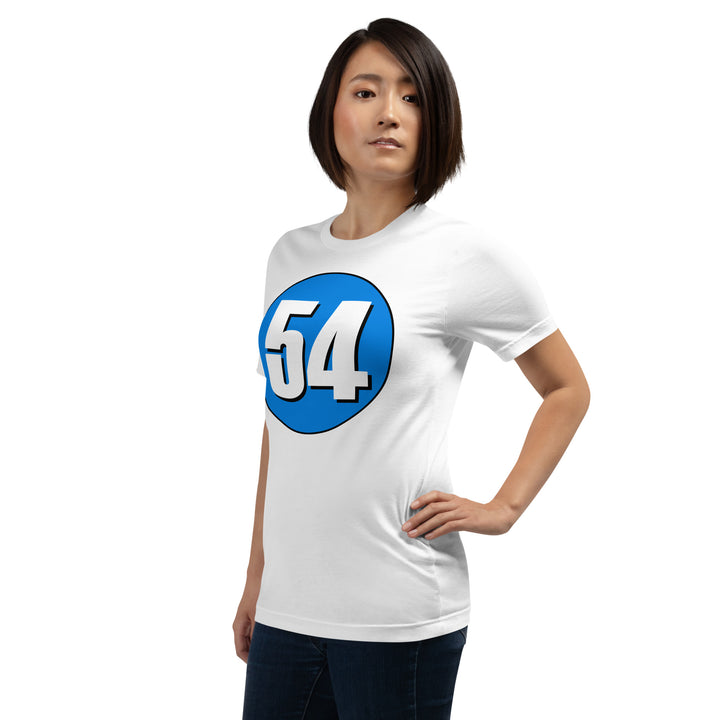 Unisex t-shirt: White on Blue 54