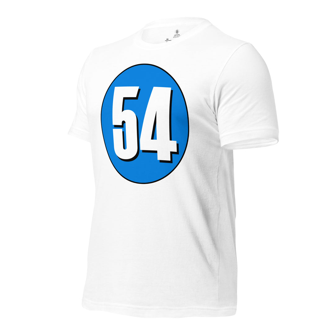 Unisex t-shirt: White on Blue 54