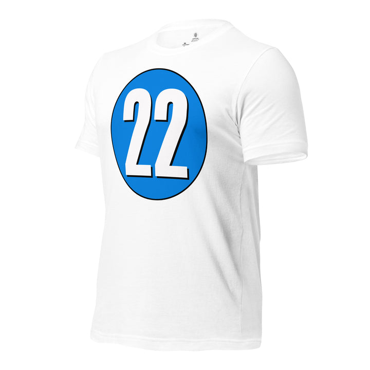 Unisex t-shirt: White on Blue 22