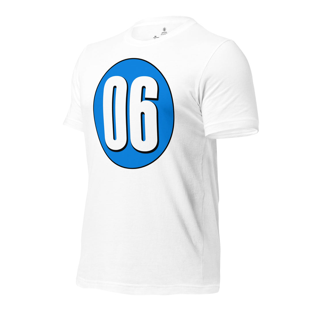 Unisex t-shirt: White on Blue 06