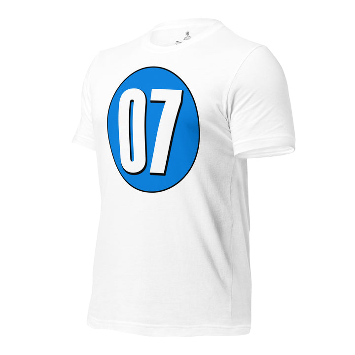 Unisex t-shirt: White on Blue 07