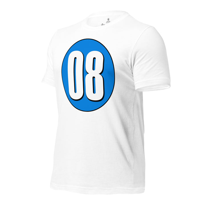 Unisex t-shirt: White on Blue 08