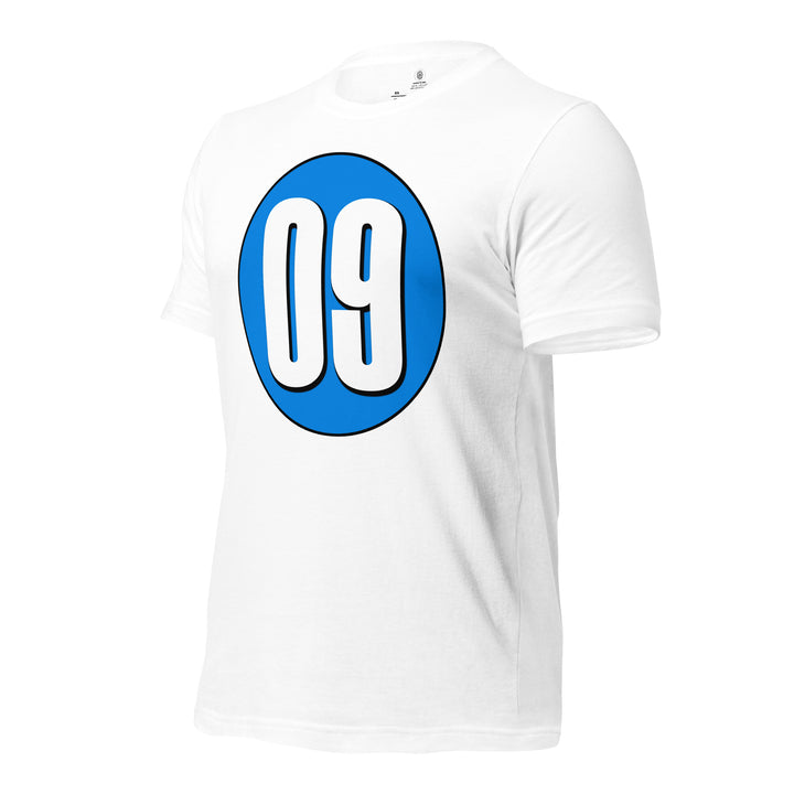 Unisex t-shirt: White on Blue 09