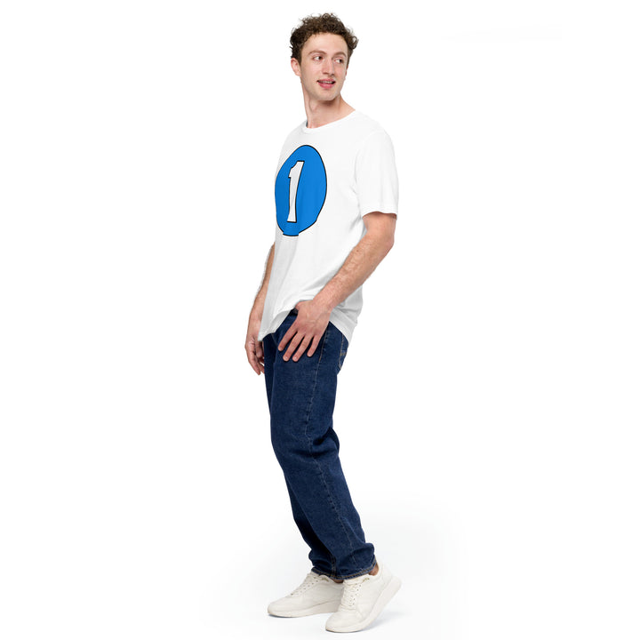 Unisex t-shirt: White on Blue 1