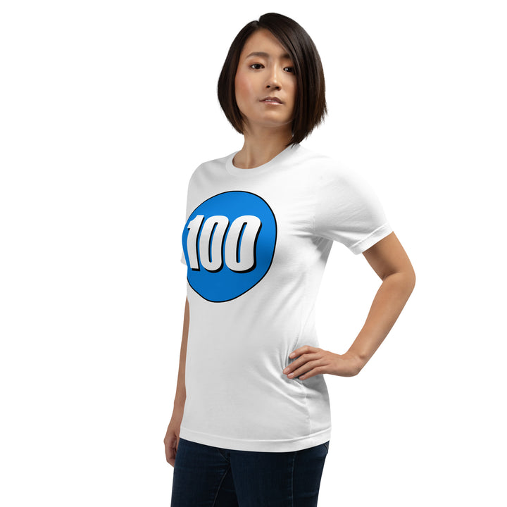 Unisex t-shirt: White on Blue 100