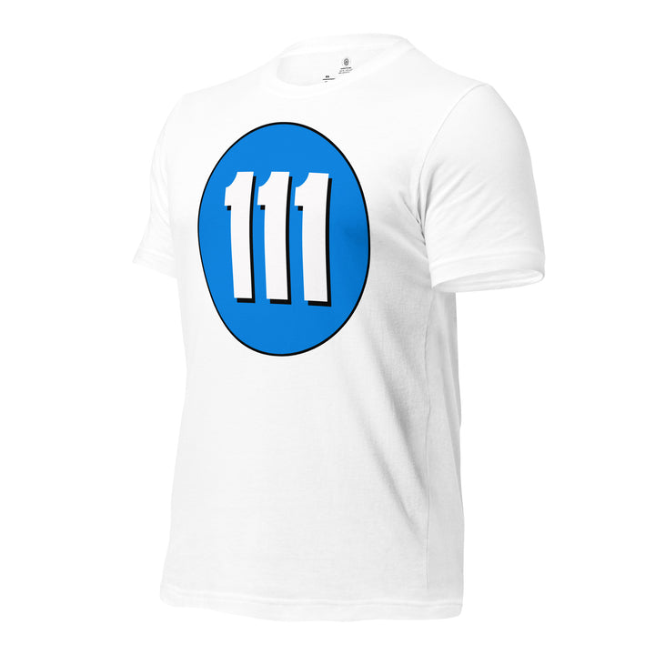 Unisex t-shirt: White on Blue 111