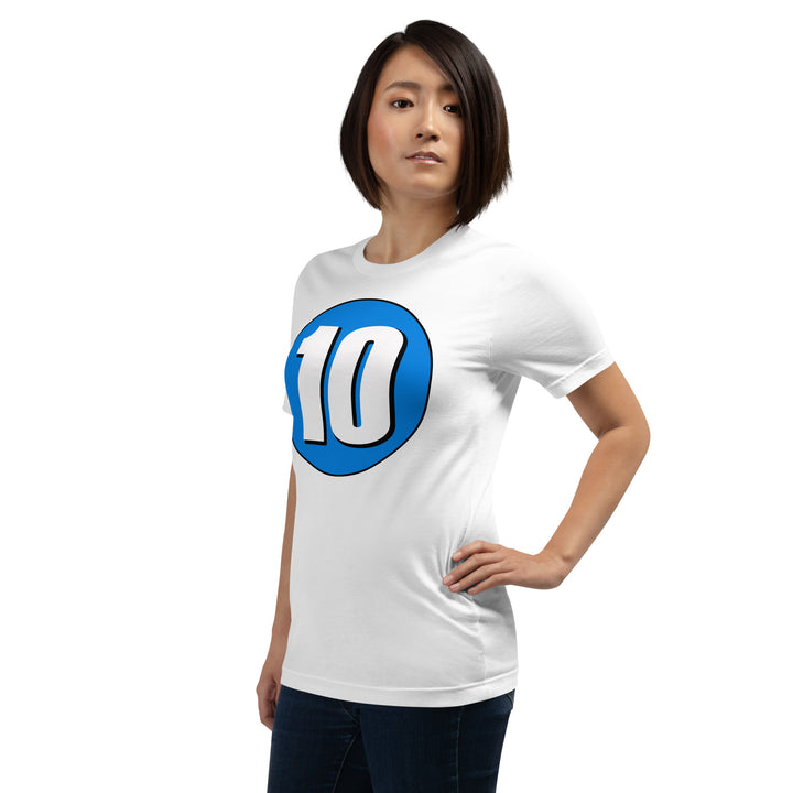 Unisex t-shirt: White on Blue 10