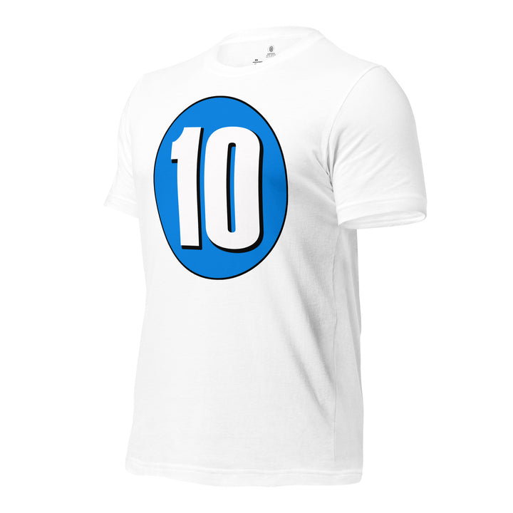 Unisex t-shirt: White on Blue 10