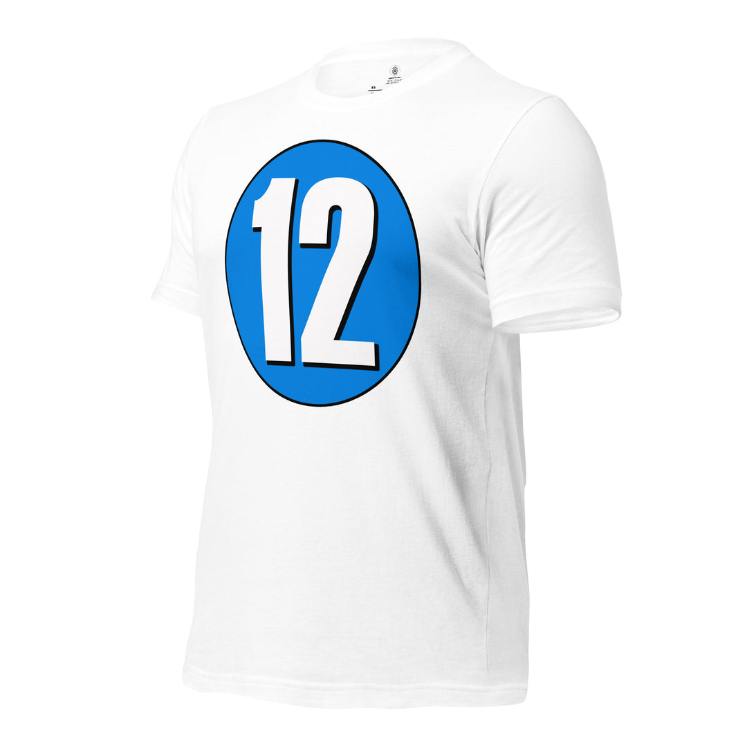 Unisex t-shirt: White on Blue 12