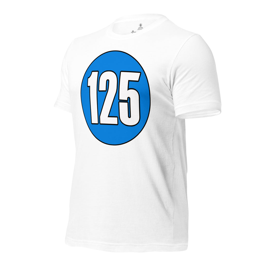 Unisex t-shirt: White on Blue 125