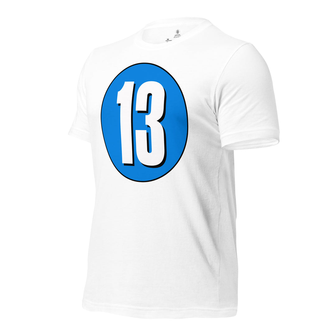 Unisex t-shirt: White on Blue 13