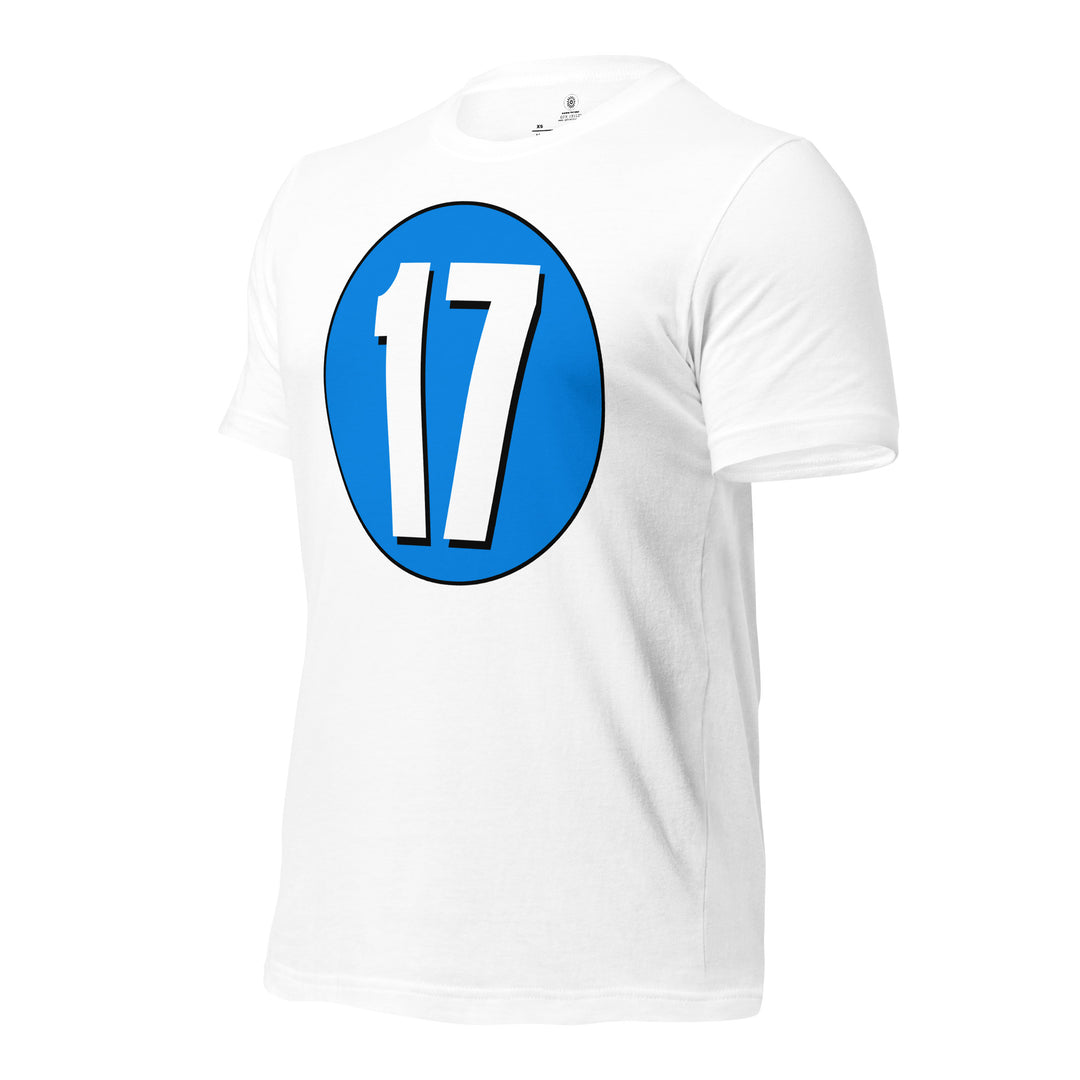 Unisex t-shirt: White on Blue 17