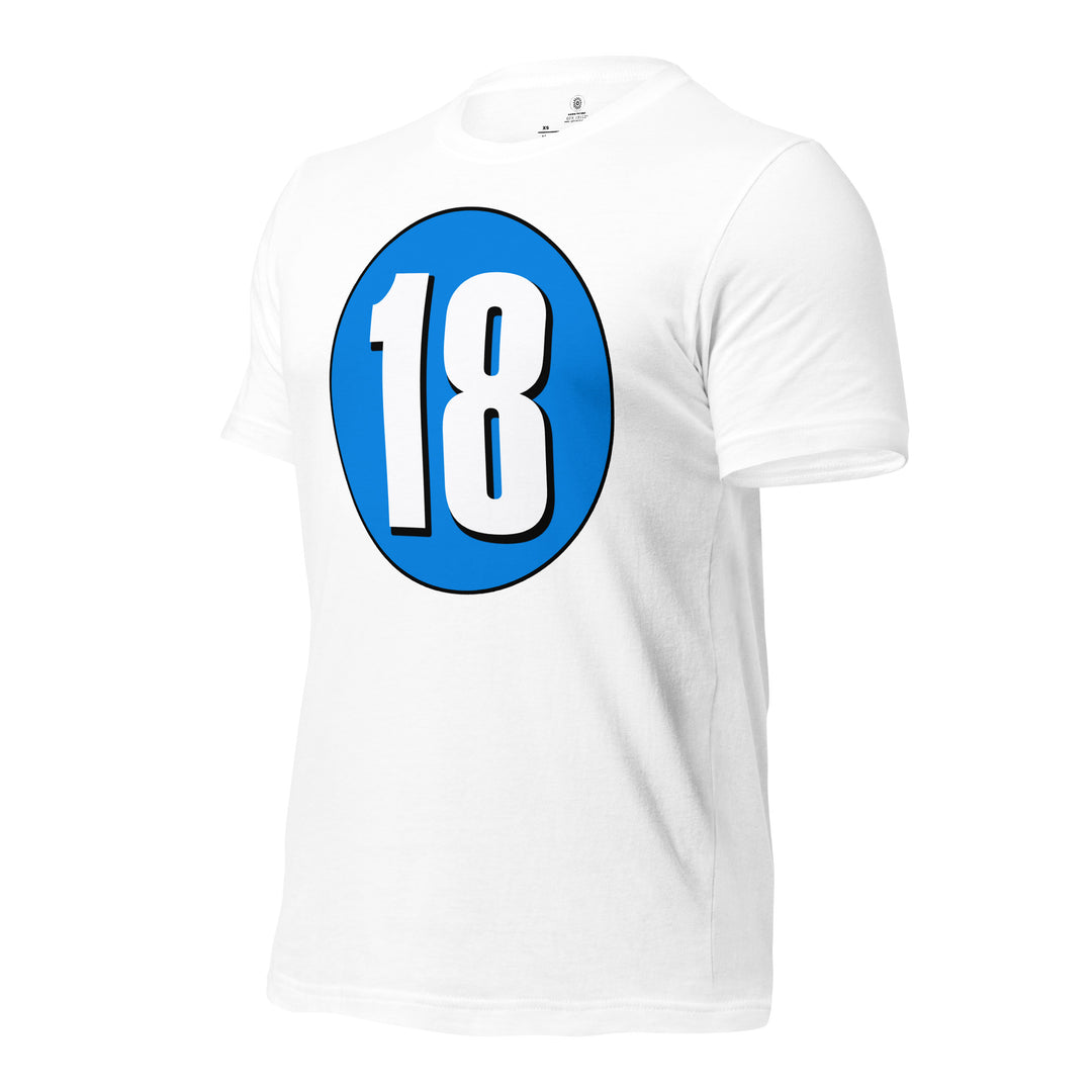 Unisex t-shirt: White on Blue 18