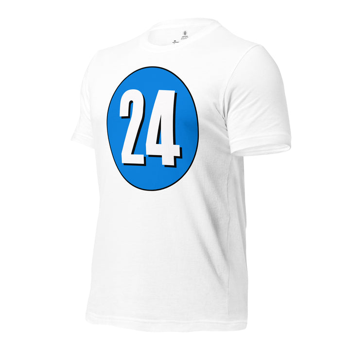 Unisex t-shirt: White on Blue 24