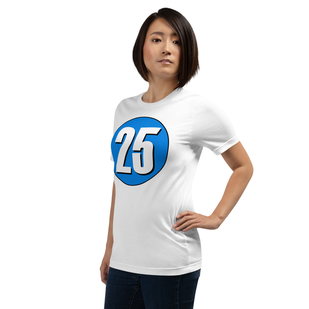 Unisex t-shirt: White on Blue 25