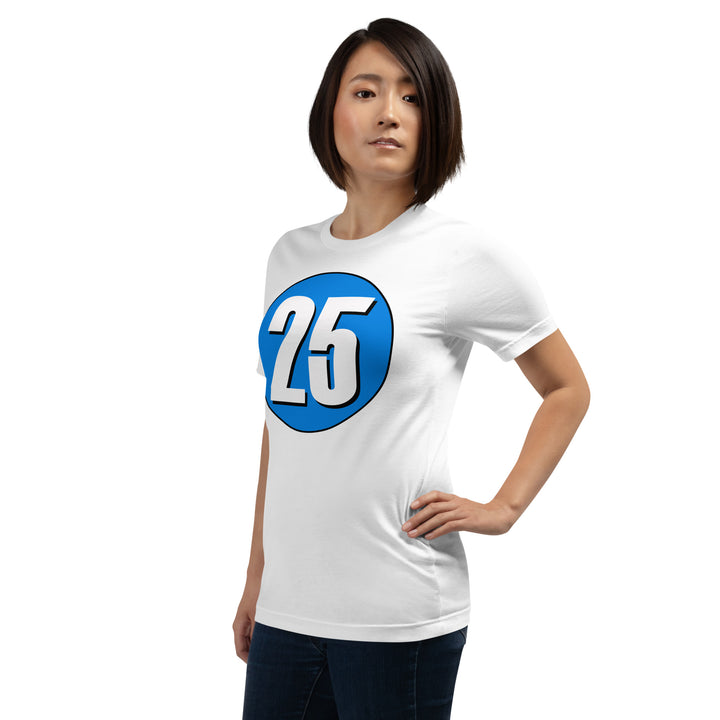 Unisex t-shirt: White on Blue 25