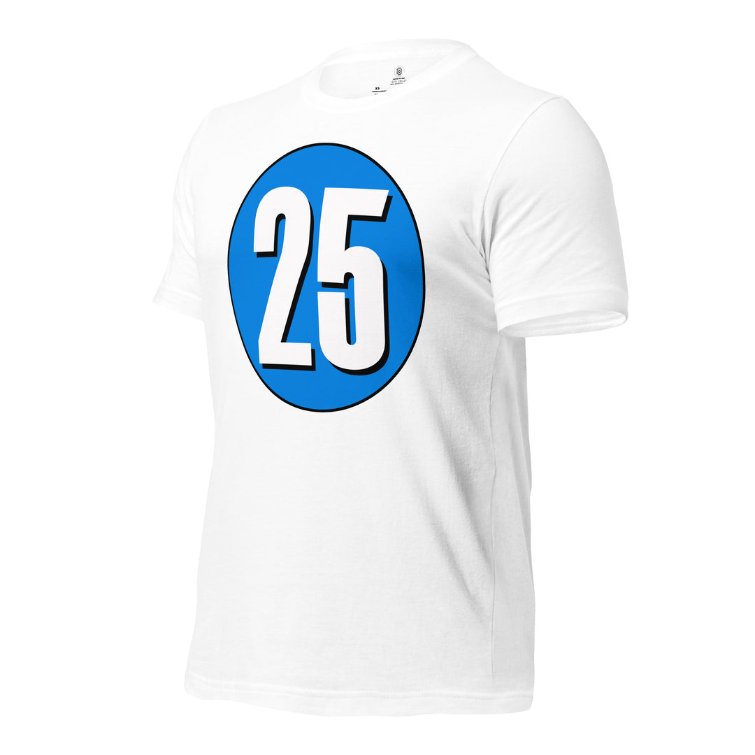 Unisex t-shirt: White on Blue 25