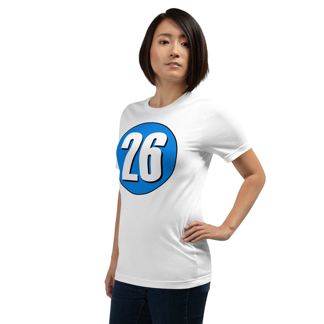 Unisex t-shirt: White on Blue 26