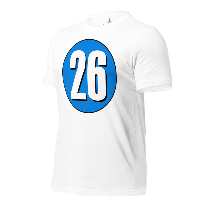 Unisex t-shirt: White on Blue 26