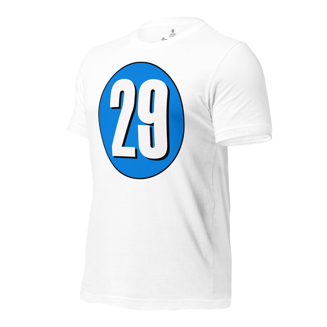 Unisex t-shirt: White on Blue 29