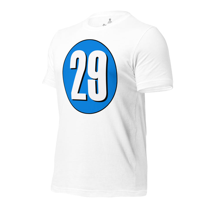 Unisex t-shirt: White on Blue 29