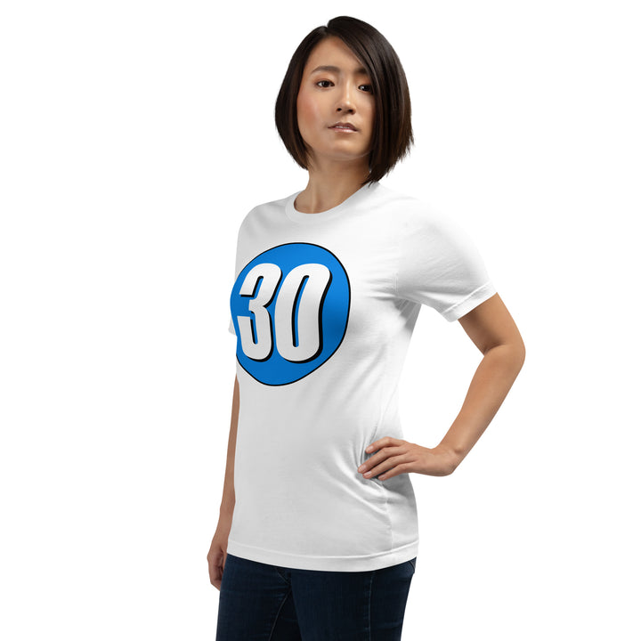 Unisex t-shirt: White on Blue 30