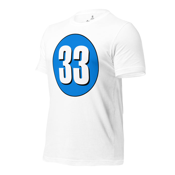 Unisex t-shirt: White on Blue 33