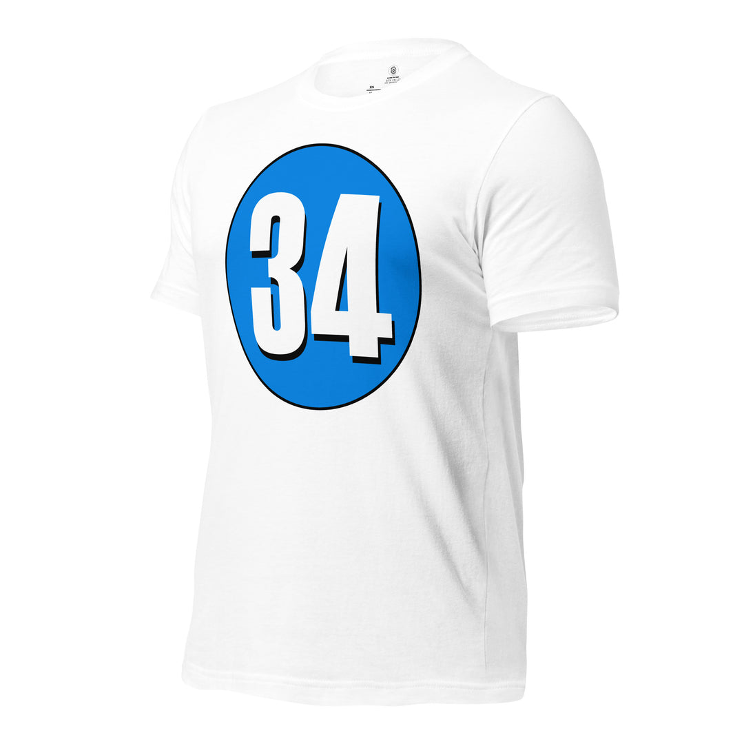 Unisex t-shirt: White on Blue 34