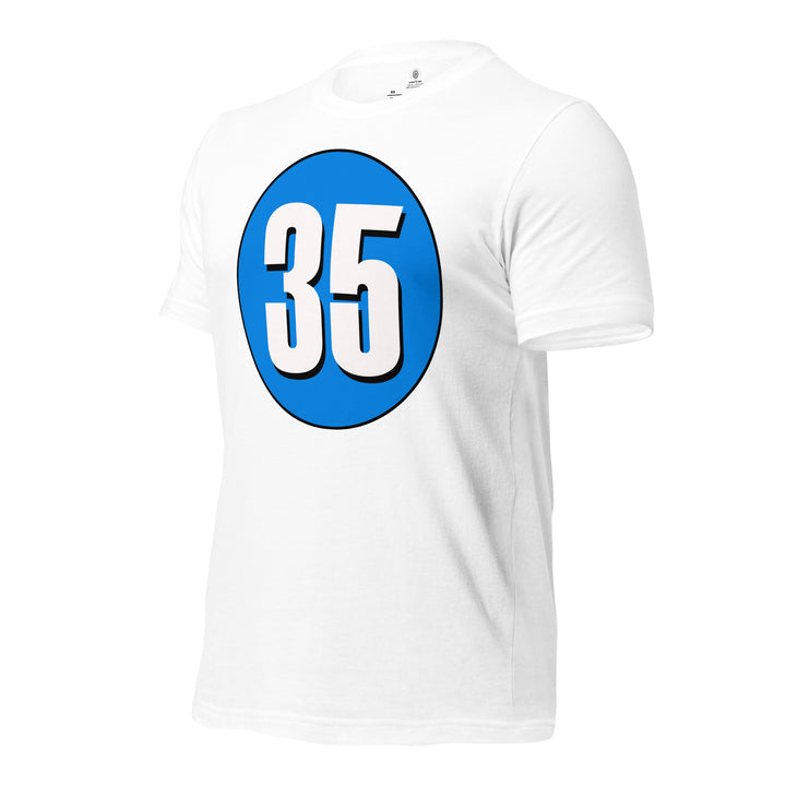 Unisex t-shirt: White on Blue 35