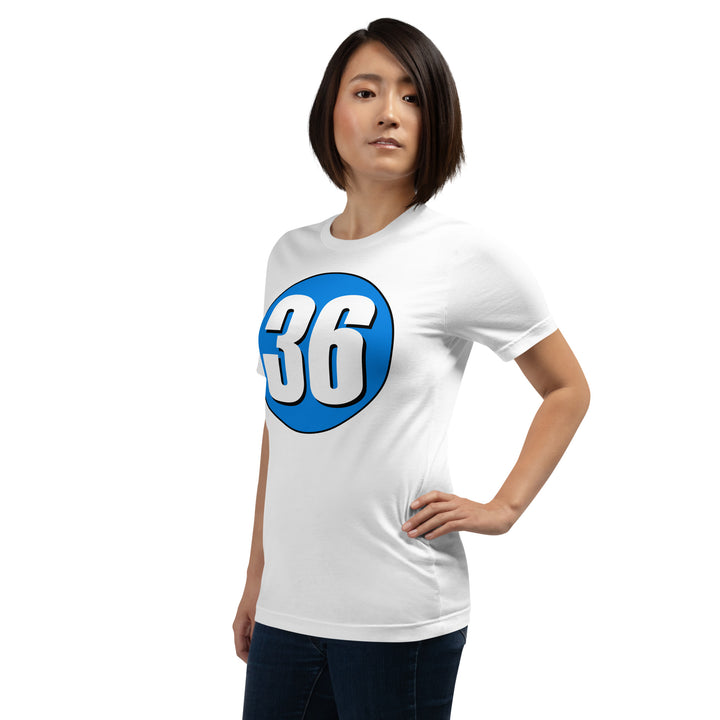 Unisex t-shirt: White on Blue 36