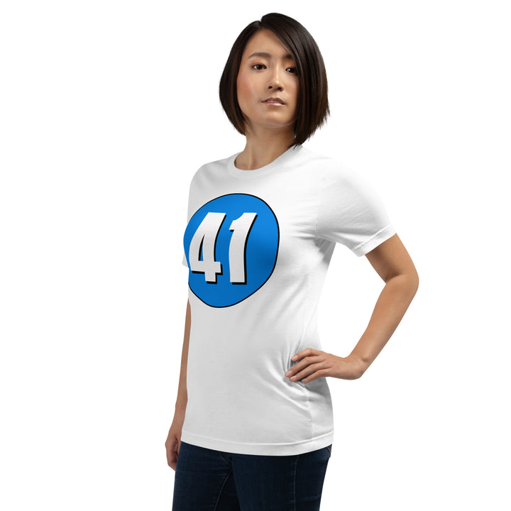 Unisex t-shirt: White on Blue 41