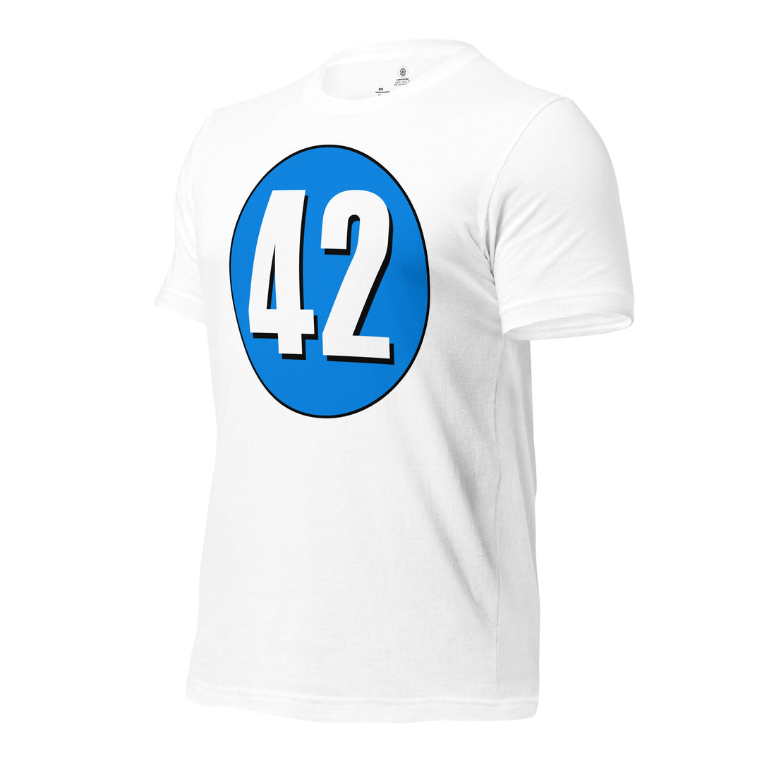 Unisex t-shirt: White on Blue 42