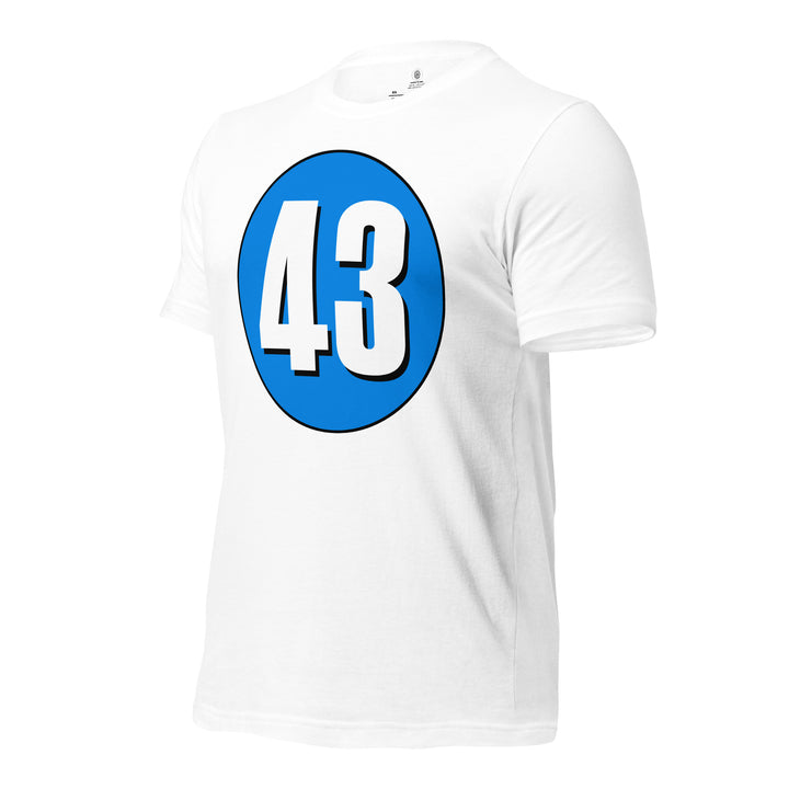 Unisex t-shirt: White on Blue 43