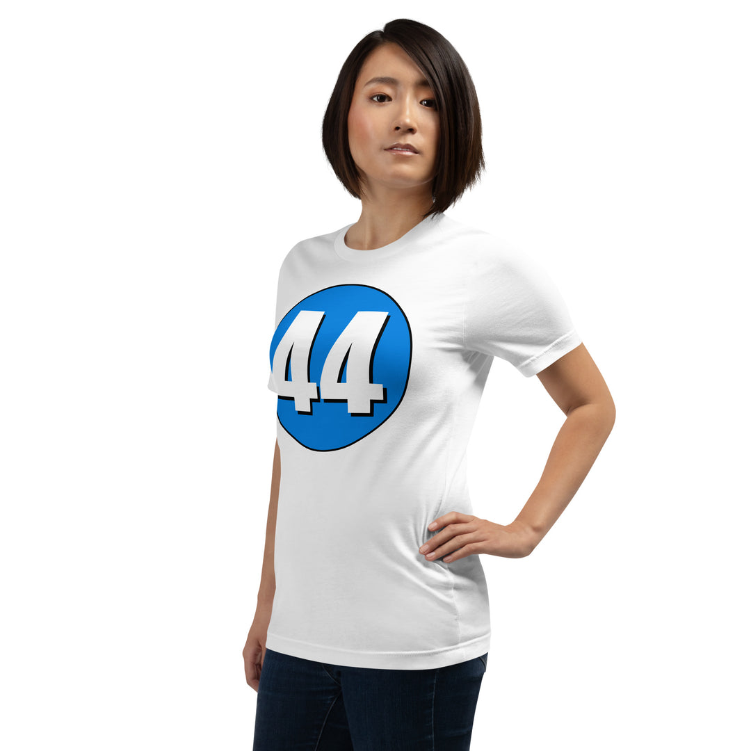 Unisex t-shirt: White on Blue 44