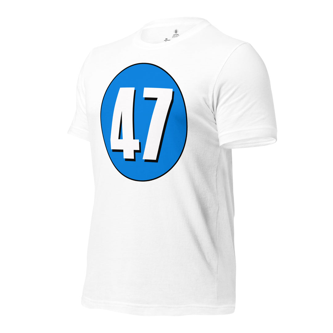 Unisex t-shirt: White on Blue 47