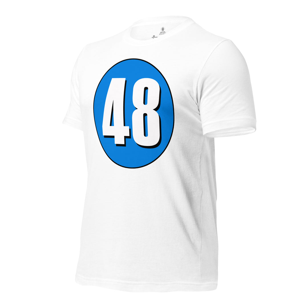 Unisex t-shirt: White on Blue 48